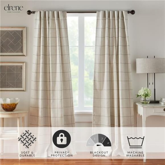 Home Fashions Brighton Windowpane Plaid Blackout Window Curtain, Living Room - Picture 2 of 8